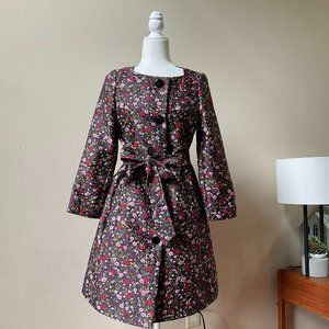 Kate Spade Black Boho Floral Jacquard Trench Coat Sz 2 NWT